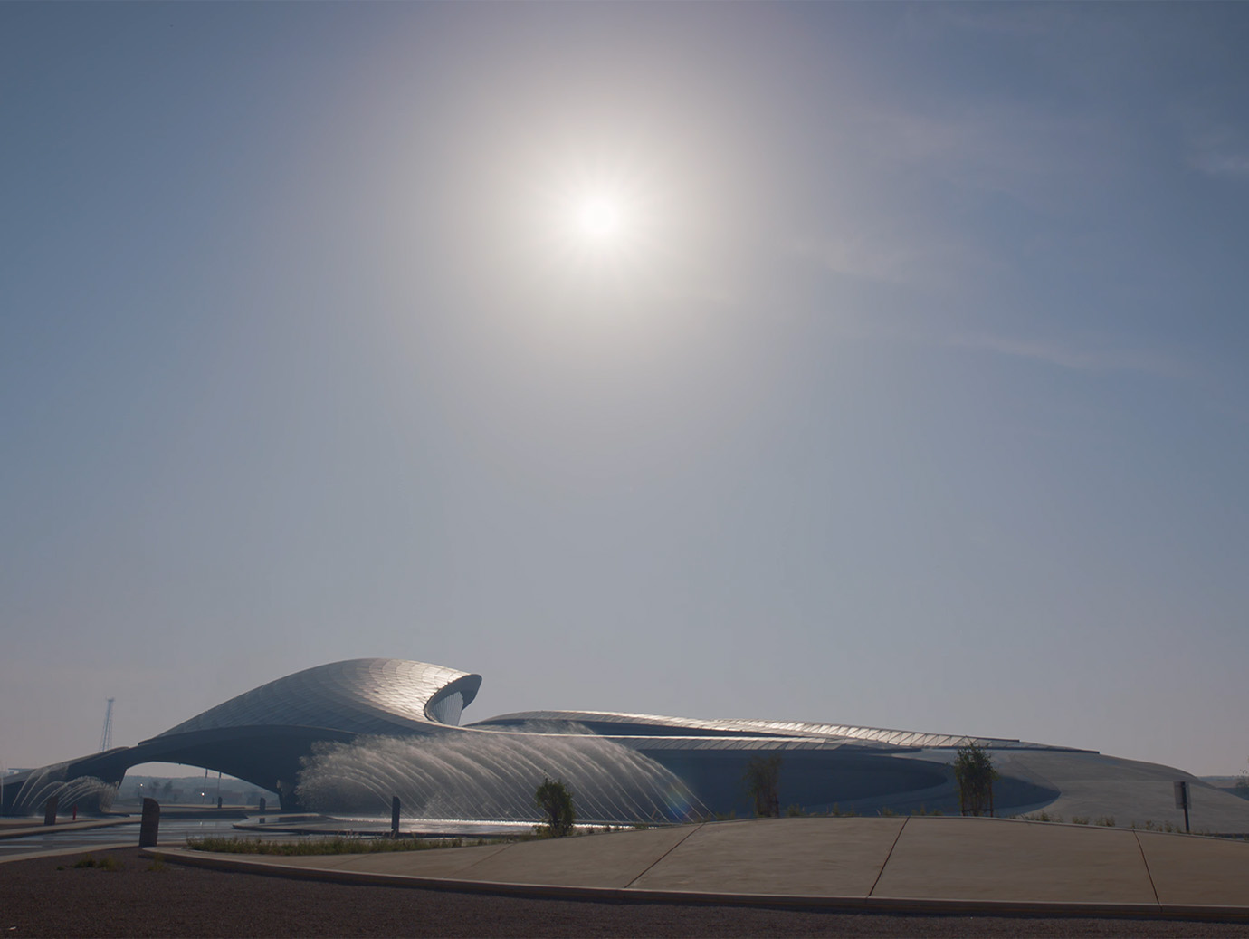 Sun blazing above the BEEAH Headquarters in Sharjah in United Arab Emirates (UAE)