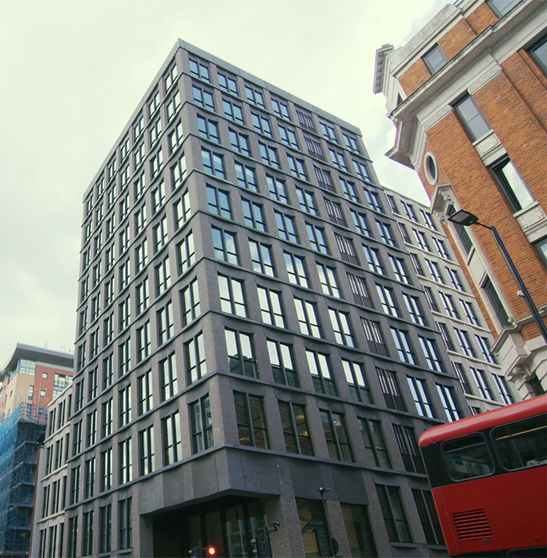 Low-angle view of Derwent London, London, UK