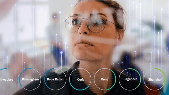 A women seriously looking at a display