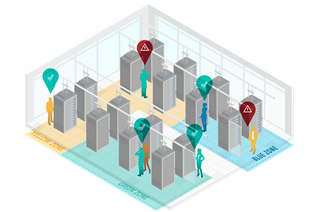3D model of people in a data centre representing location-based Enhanced Insider Security
