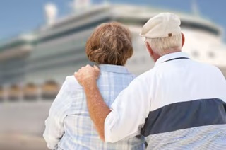 Back view of an elderly couple sitting
