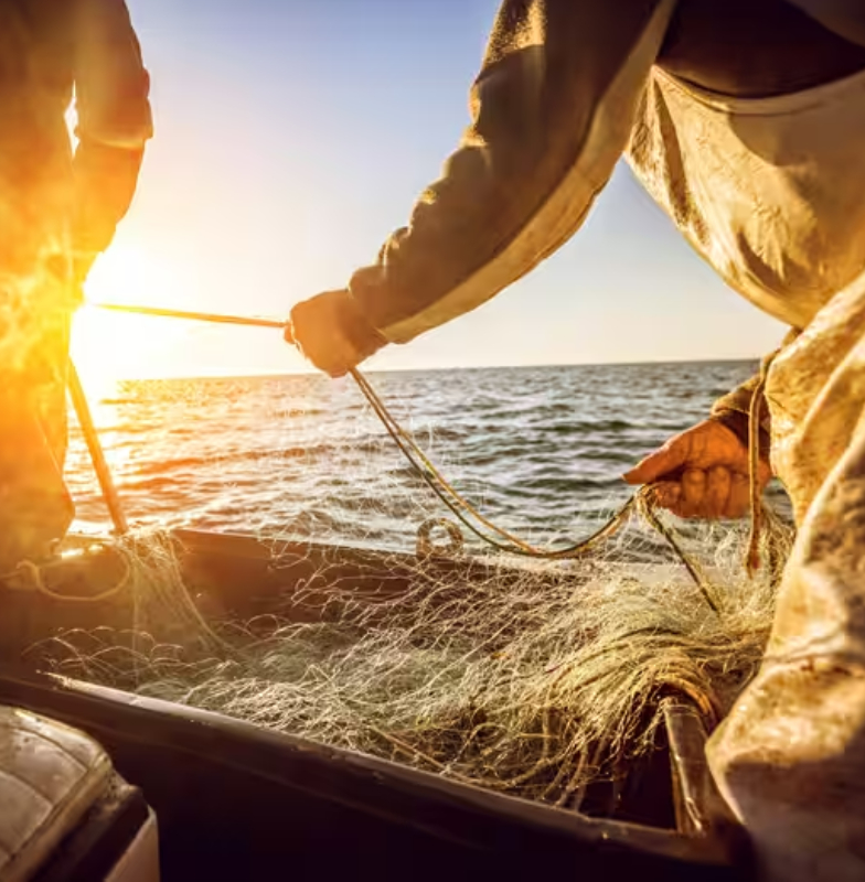 Men casting a fish-net into the sea