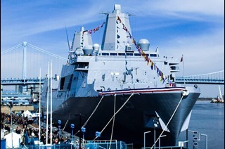 A Modern US Navy ship at the dock
