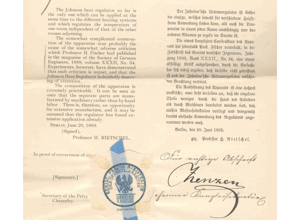 The final page of Professor Rietschel's report, with signature and stamp of the Royal Prussian Ministry