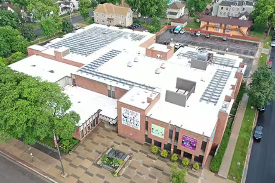 Bird's eye view of La Crosse public library